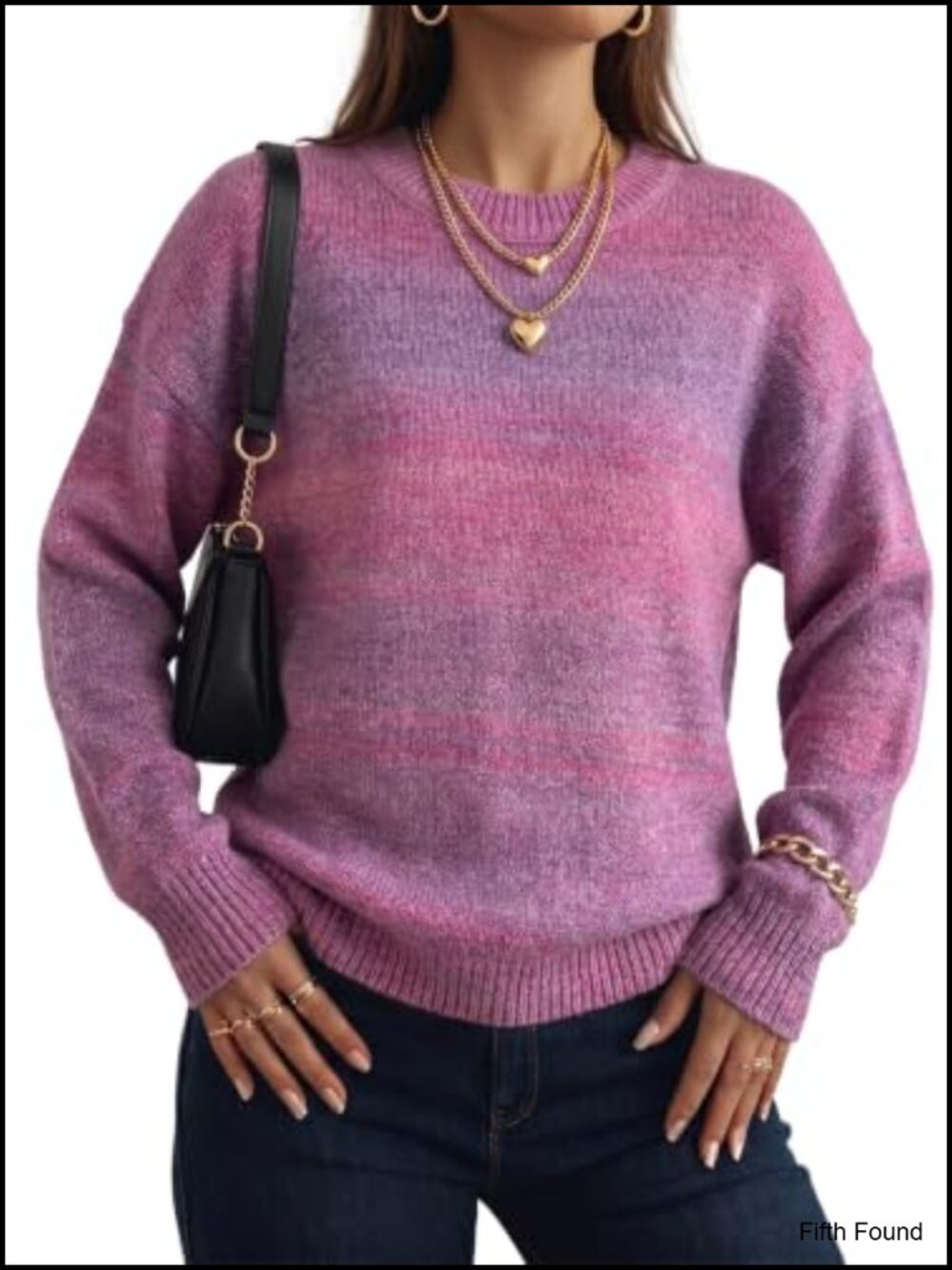 Dokotoo Long Sleeve Cable Knit Gradient Crewneck Pullover Sweater
